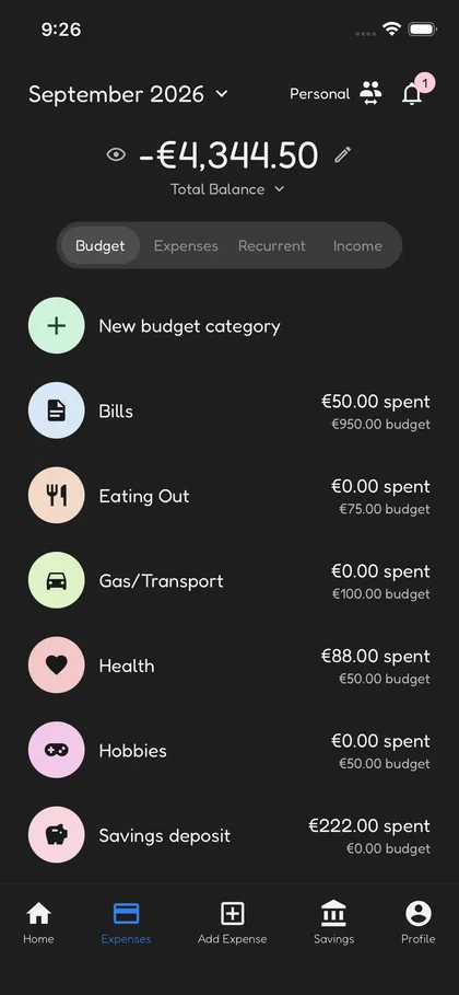 Otterbond mobile screenshot: Budget by category