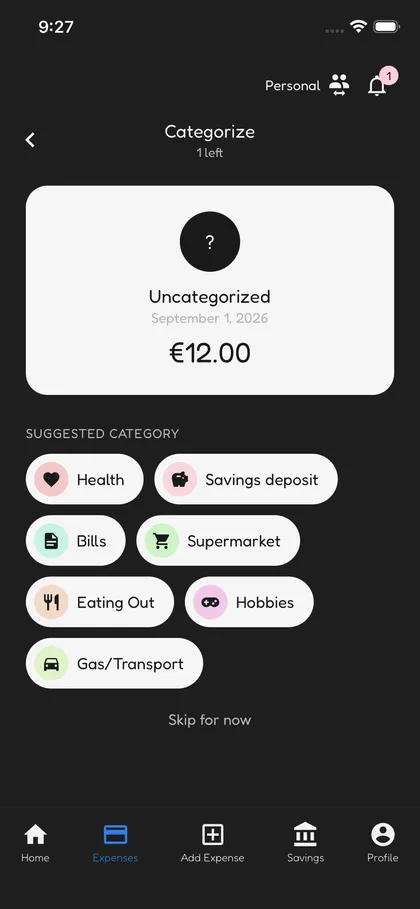 Otterbond mobile screenshot: Categorize expenses